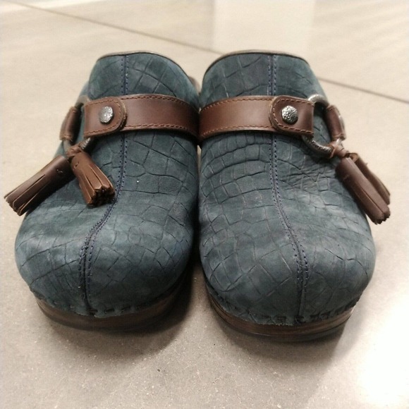 Retired Dansko Leather MULES: Blue W/ Brown Tassel: Women’s US 6.5 EU 37 - Picture 10 of 12